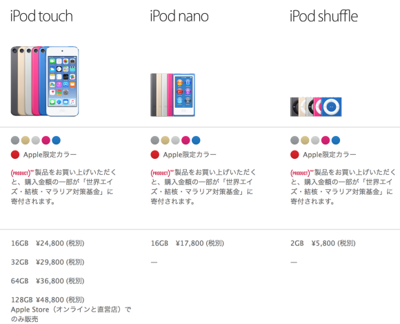 新型iPodシリーズの価格比較